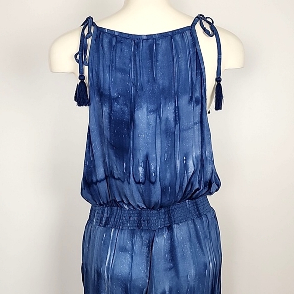 Khush Women Blue One Piece Jumpsuit Lightweight Flowy Tassles Elastic Waist Sz M - Picture 2 of 16